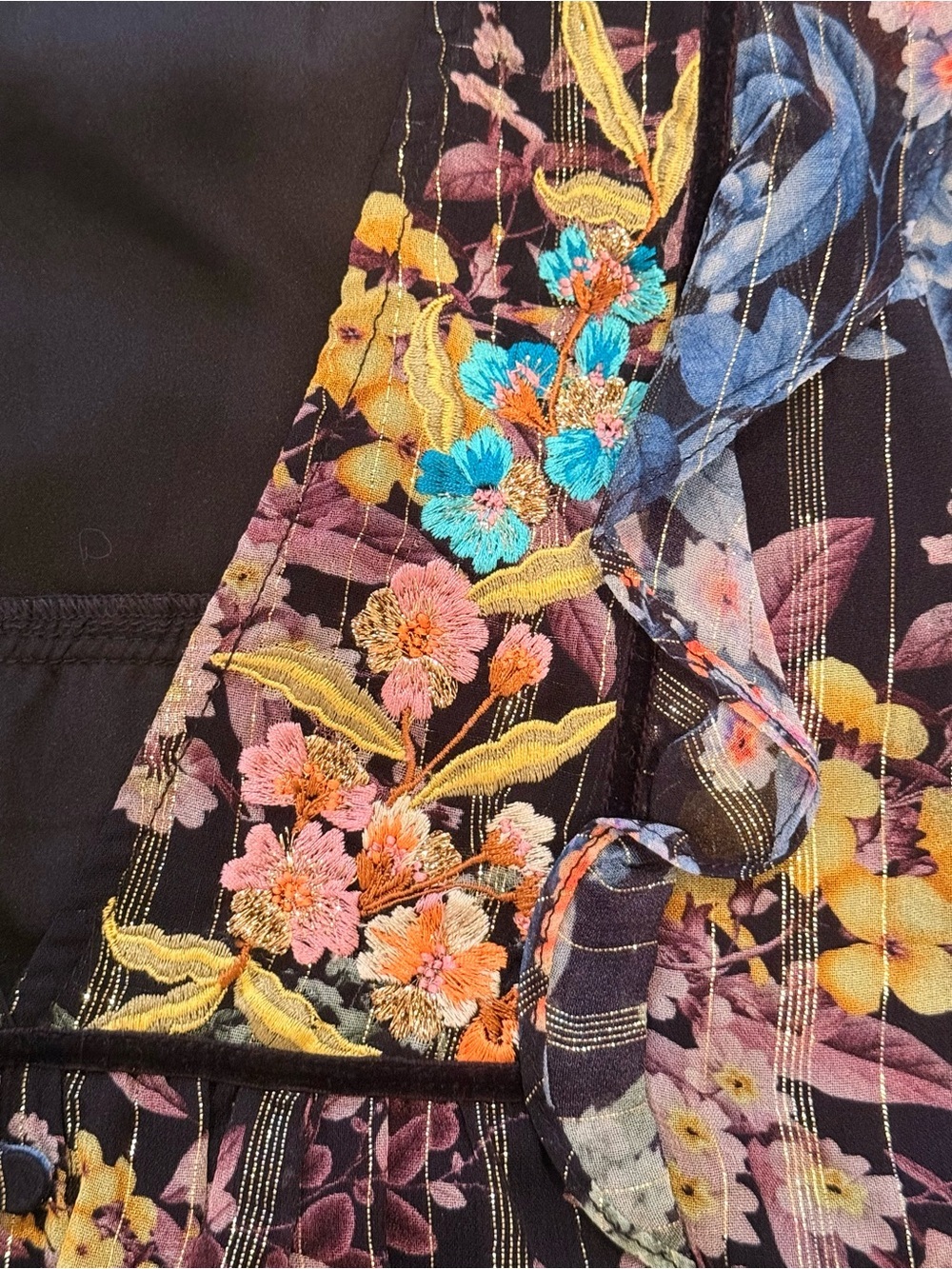 Anthropologie Vineet Bahl Women’s Small Floral Embroidered Metallic Boho Blouse - Picture 5 of 16